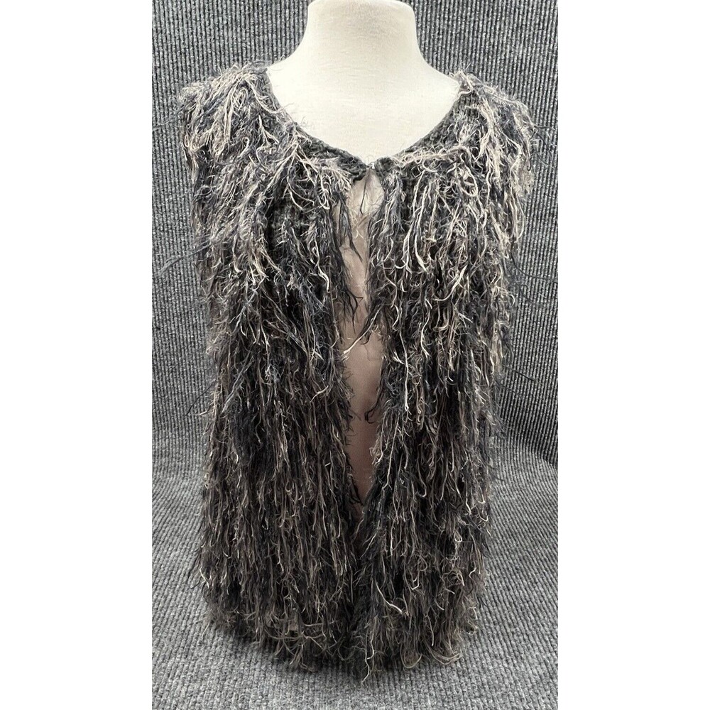b-Sharp By Chico Shaggy Mohair Vest Womens Small Gray Dressy Casual Outdoors